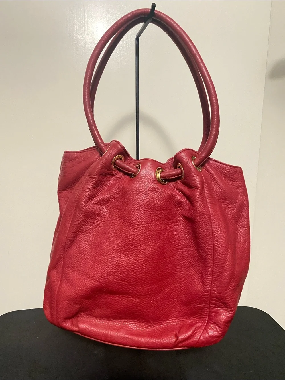 Michael Kors Red Pebbled Leather Drawstring Shoulder Bag